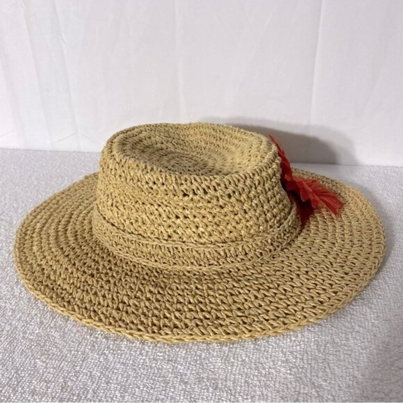 Vintage Woven Paper Straw Wide Floppy Brim Sun Hat Summer Hat With Flower - Picture 6 of 14
